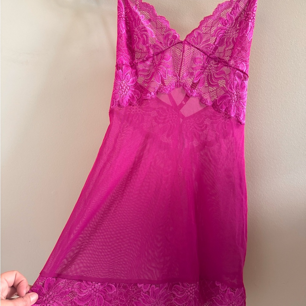 Elegant Lace Chemise in Vibrant Pink